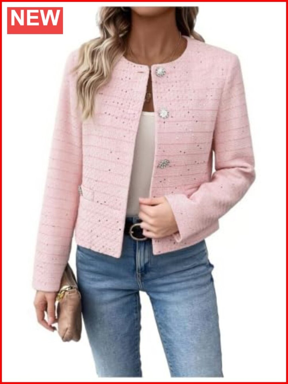 Sequin Tweed Cropped Blazer Long Sleeve